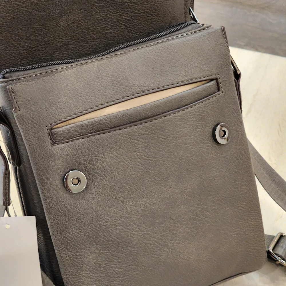 AR New York Men's Leather Gray Multi Compartment Casual Messenger Crossbody Bag
